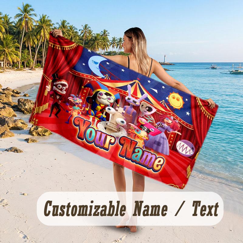 Personalized Beach Towel,The Amazing Digital Circus Custom Printed Name Text, Super Absorbent Towel For Beach Vacation