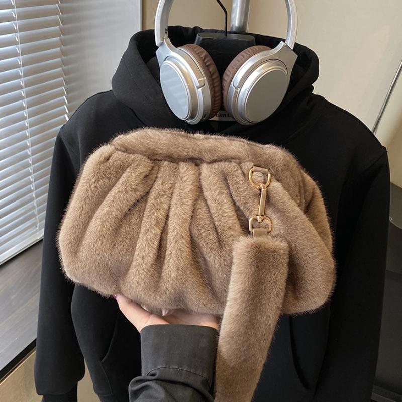 Premium Soft Pleated Cloud Bag Fashion Faux Fur Luxury Handbags For Lady Crossbody Bag Exquisite Evening Bag Women's Shell Bag