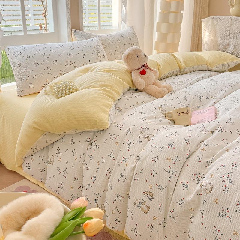Class A maternal and infant grade, jacquard aerobic colored cotton, skin-friendly, comfortable, simple and literary 4pcs set on the bed