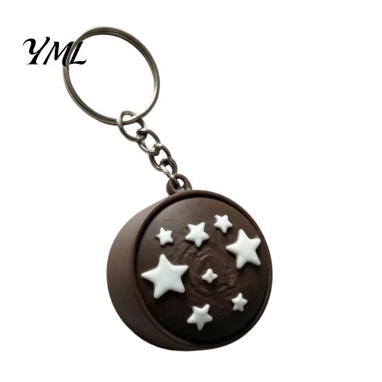 Novelty Chocolate Toast Keychain Simulated Bread Fidget Keychain, 3D Printed Push Button Stress Small Gifts for Friends Relief Toy, Portable