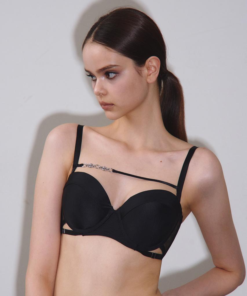 VINAJ N Chain Horizontal Half-Cup Bikini Bra (Black)