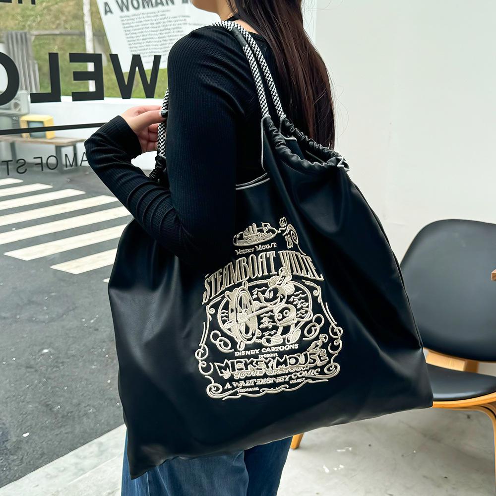Japanese Style Embroidered Leather Tote Bag - Women's Large Capacity Shoulder Handbag