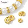 14K Gold Plated Messing Flache Abstandshalter Perlen Für Armband, Trennstück Für Perlen, Eingelegte Zirkonia Abstandshalter Perlen Für DIY Schmuckzubehör