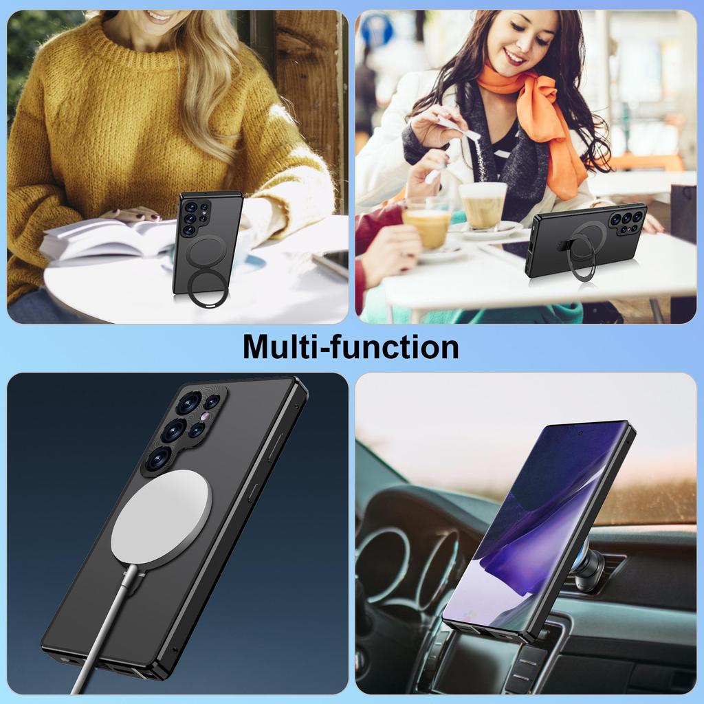 Universal Magnetic Phone Case with Ring Holder & Lens Protector for Samsung S23/S24 Ultra