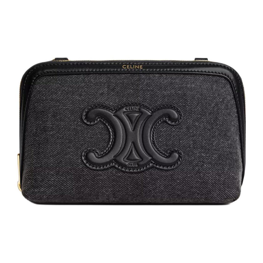 

Celine Cuir Triomphe Metal Chain Shoulder Strap Denim Triangle Bag Women shoulder bag Dark-Gray 10E382GV3-08BG Basic Set (Bag+Dust Bag)