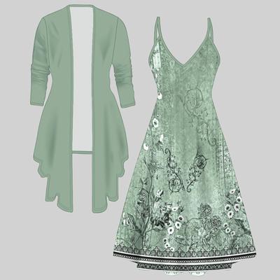 3D-gedrucktes Set Kleid Mantel, einfarbig, verschiedene Formen, Modedruck, geeignet für verschiedene Szenen, Modestile
