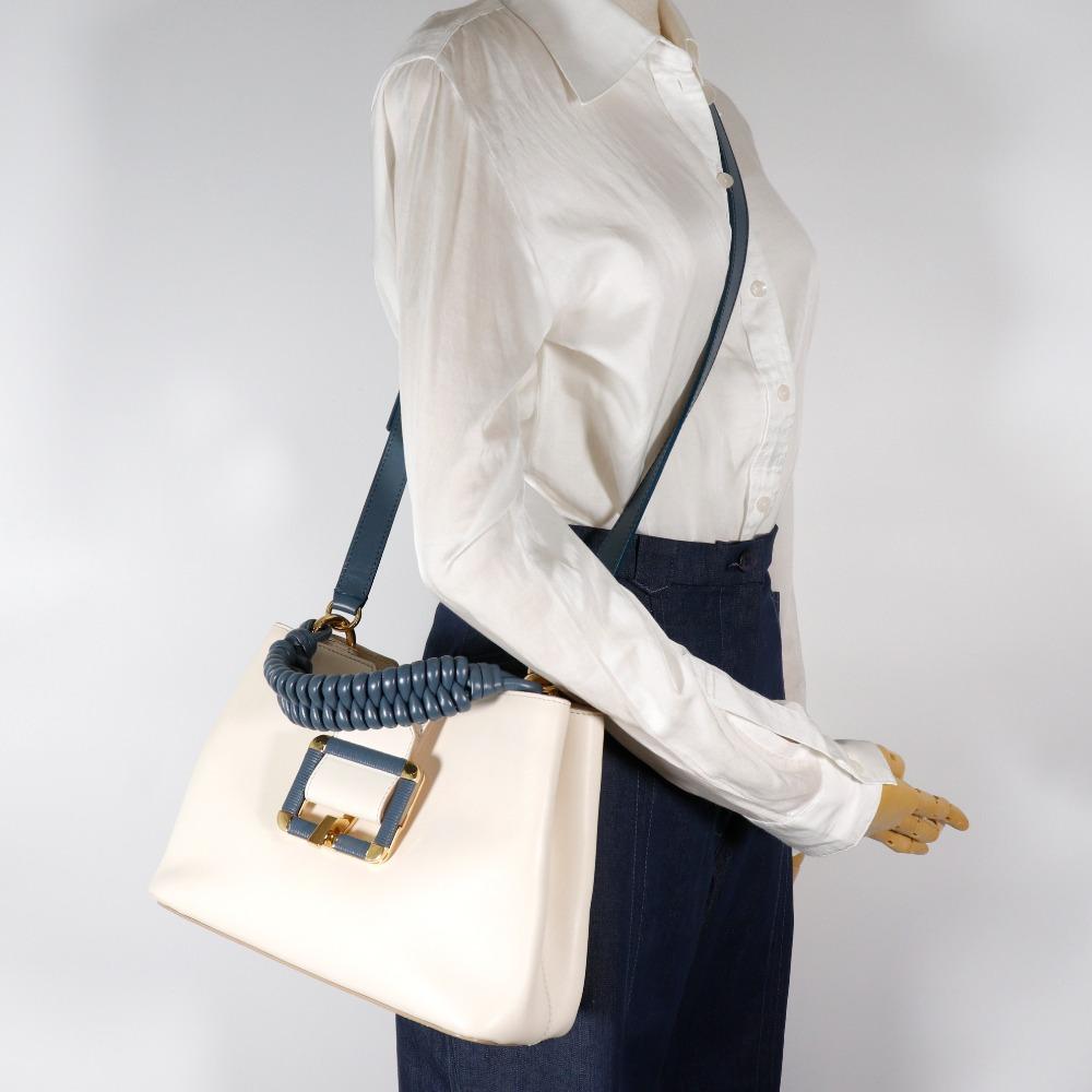 Bally Janelle Handbag JORAH 2WAYShoulder White / Blue Leather Women Used