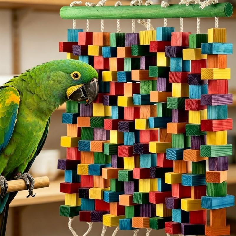 Hookbill Chewing Accessory Natural Wooden Bird Stand Featuring Various Colored Factors And Cables For Medium Large Hookbills