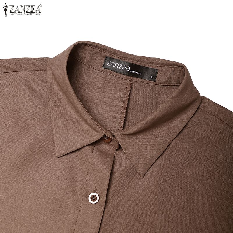 ZANZEA Lässiges Damen-Hemdkleid mit Umlegekragen und langen Ärmeln