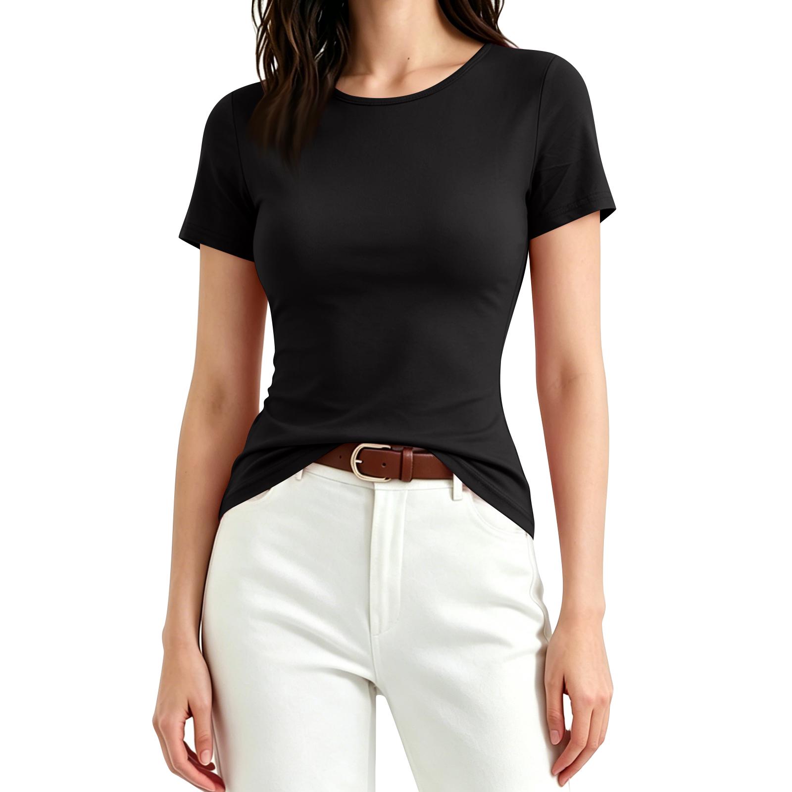 

Women’s Casual Short Sleeve Fitted Crew Neck Top Basic Slim Fit Crop Tee Comfortable Soft Fabric Lightweight Design XL чорний