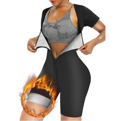 Sauna-Anzug für Damen, Schwitzformer, Schlankheits-Body, Formwäsche, Hemd, Fitnessstudio, Reißverschluss, Jacke, Workout, Taillentrainer, Weste, Body Shaper, Sauna-Shorts
