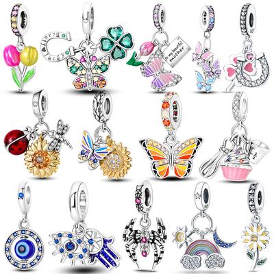Colorful Zircon Butterfly Magic Spider Dangle 925 Silver Blue Eye Palms Charms Beads Fit Bracelet Necklace Diy Jewelry