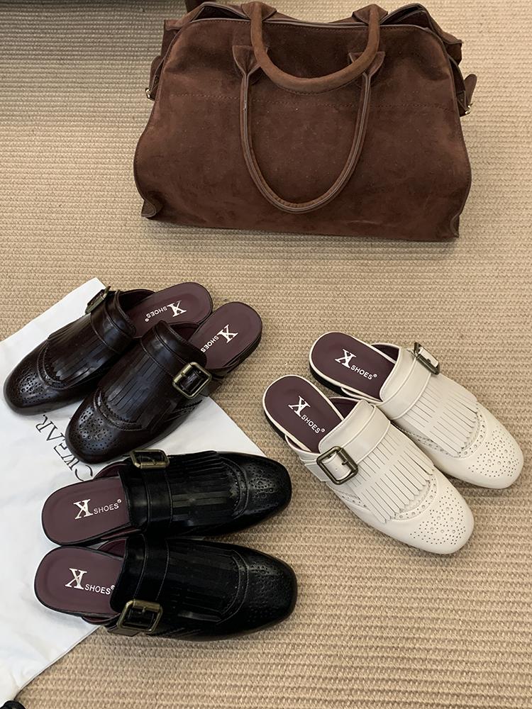 Fashion Office Slip-On Slippers For Women Outer Wear 2025 New Women's Solid Color Closed Toe Mules Breathable Side Openings Roman Sandal