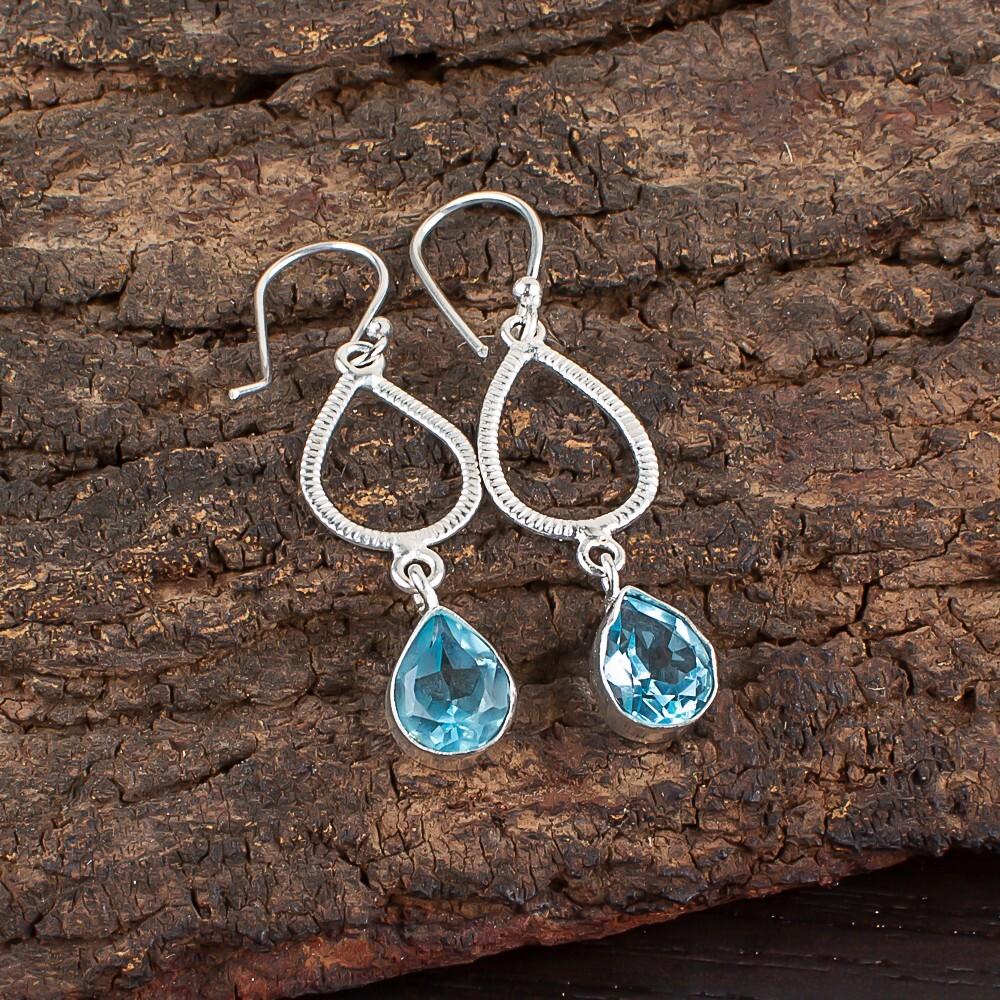 

Sky Blue Topaz Gemstone 925 Sterling Silver Jewelry Handmade Boho Earrings 1.90 EE-16-5