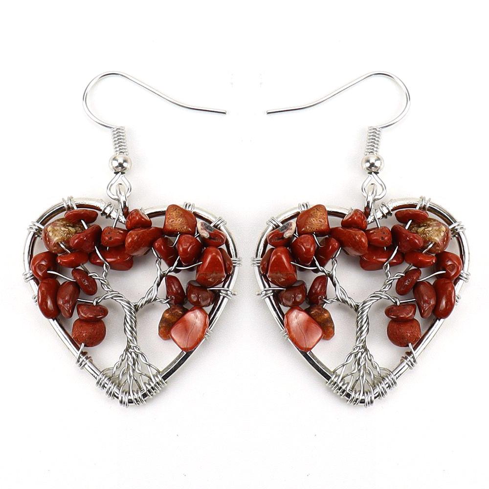 Handmade Amethyst Heart Tree of Life Wire-Wrapped Crystal Earrings