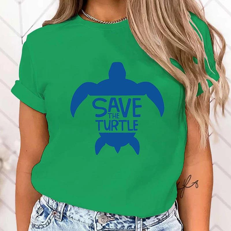(Premium T-shirt)Skydda havet Rädda en sköldpadda Tryck T-shirt Kortärmad O-ringning Lös Dam Sommar Sval T-shirt Herr T-shirt