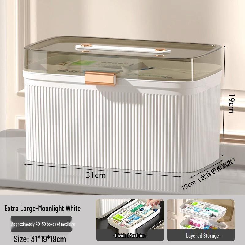 Large Capacity Family Medicine Box with Multi-Layer First Aid Storage for Household and Children