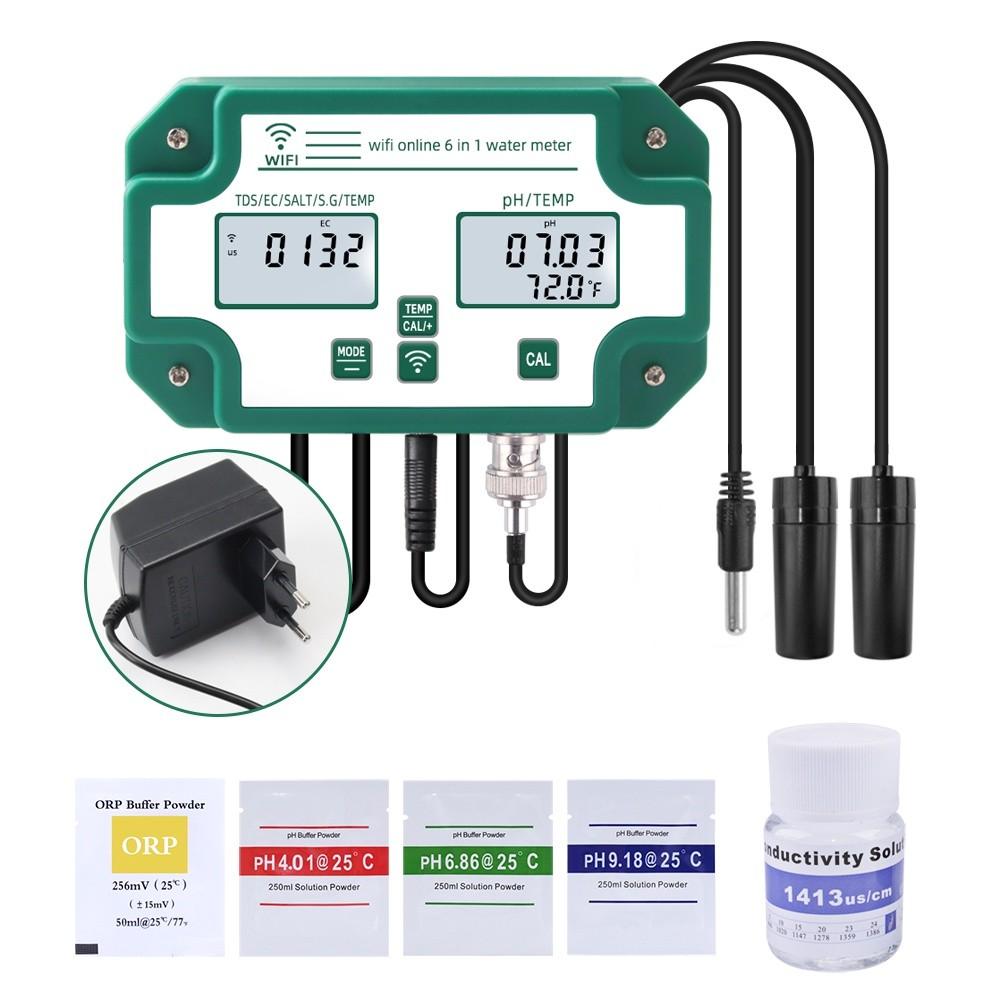 6-in-1 Water Testing Device Multifunction Smart Water Quality Monitor Mariculture Aquarium Digital PH EC TDS SAL S.G.Temp Meter