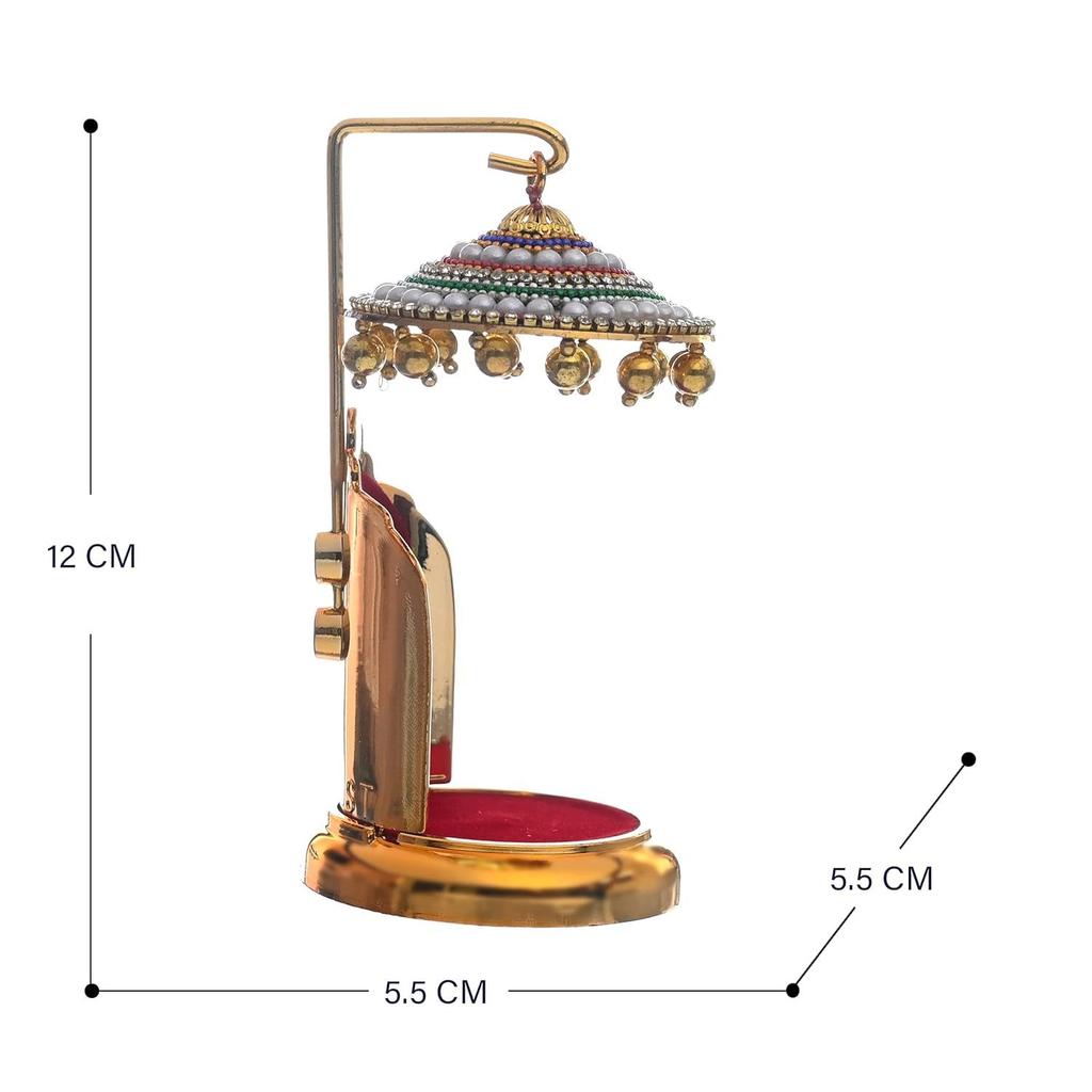Mit Diamanten besetzter Metall-Regenschirm Chhatra für Götzenbild, Auto-Armaturenbrett/Bürotisch/Tisch/Heimdekor-Ausstellungsstück, Chatri Aasan für Götzen-Murti, Ideales Geschenk