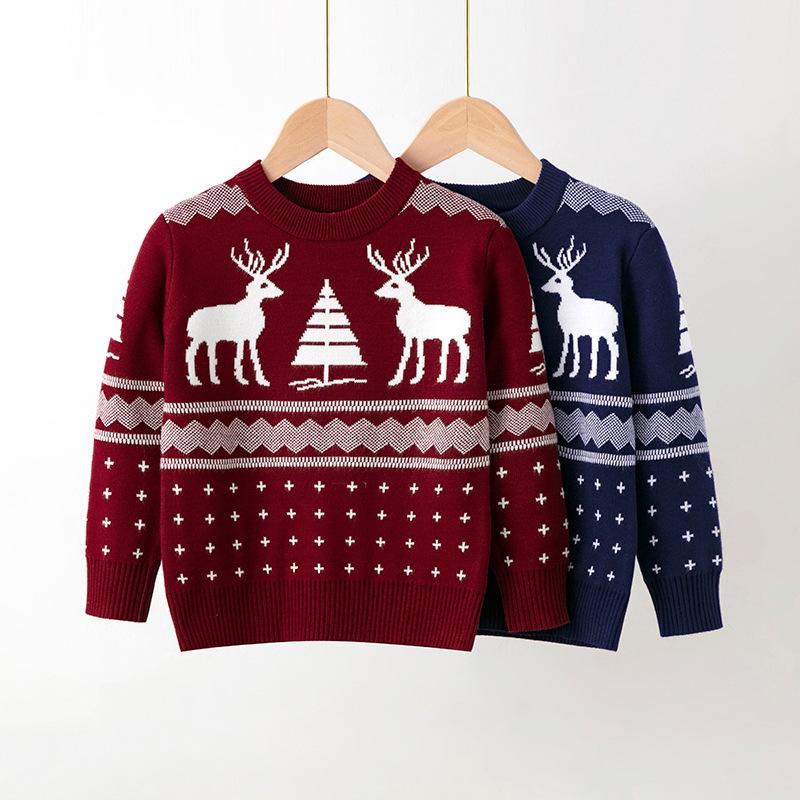 New Children's Christmas Sweater Collection: Girls' and Boys' Autumn/Winter Cartoon Pullover Knitwear