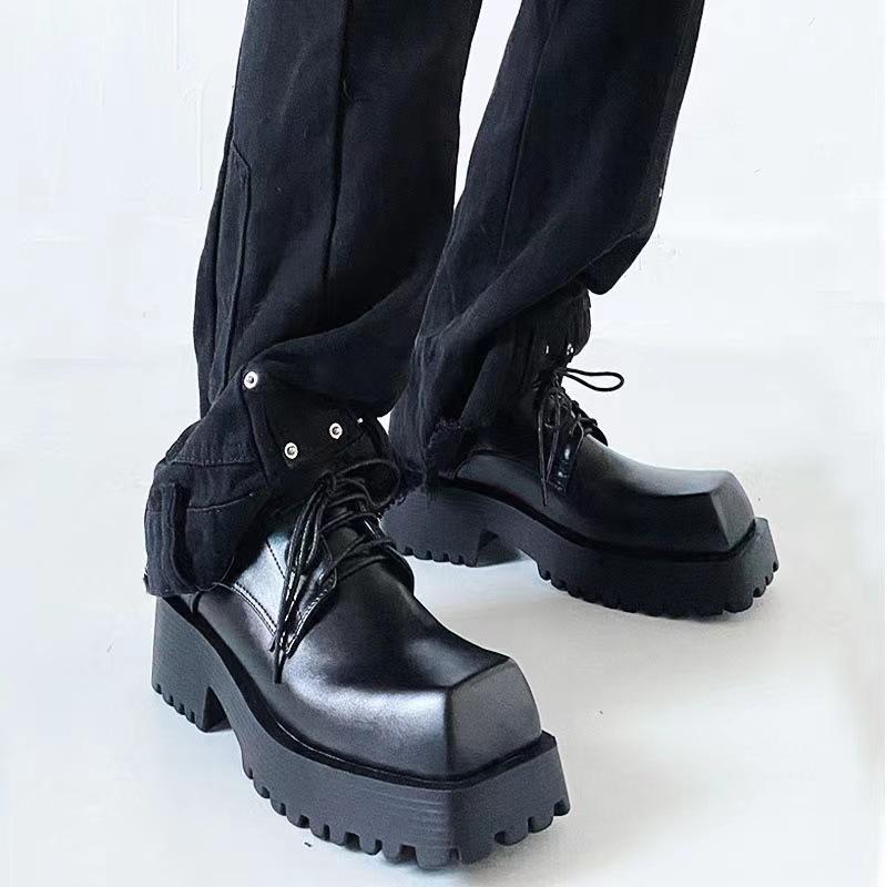 Fashion Black Large Square Toe Thick-Soled Chelsea Boots for Men In Autumn and Winter Men and Women New Leather Short Boots 35-45