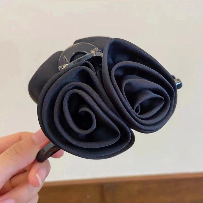 1pc High end satin rose flower claw clip temperament hair clip large elegant back of the head disheveled shark hair