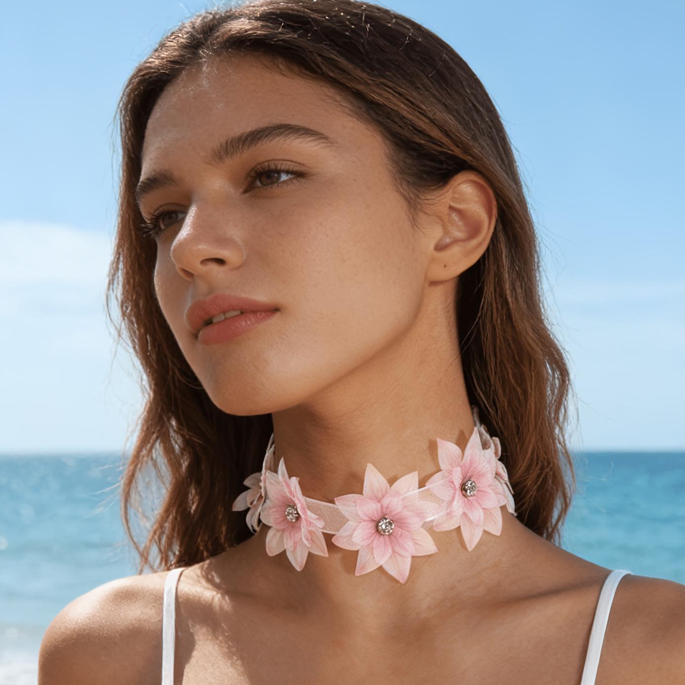 

1PC Stylish and Elegant Simulation Flower Tassel Pendant Clavicle Chain Ribbon Neck Necklace Suitable for Ladies