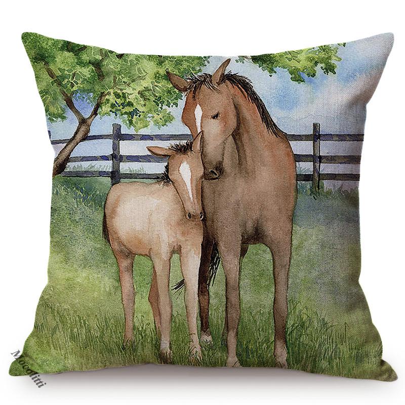 Nordic Farm Animal Cute Family Cows Pigs Horses Water Color Art Home Decorative Car Sofa Cushion Cover Throw Pillow Case Cojines