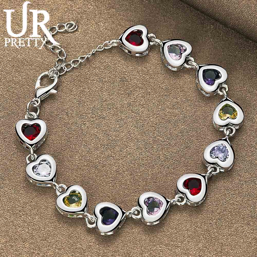 925 Sterling Silver Heart-shaped Inlaid Multi-color AAA Zircon Bracelet Fashion Wedding Jewelry