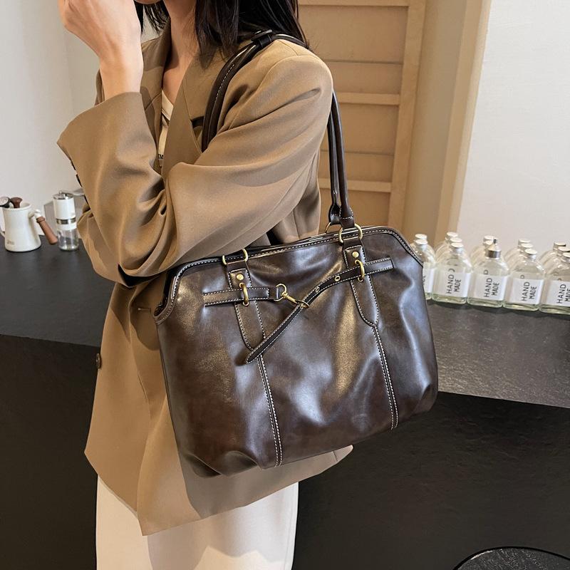 Retro Lazy Sense, Briefcase Bag, Women's Large-capacity Texture, Solid Color, Simple and Popular Foreign-style Portable Shoulder Tote Bag