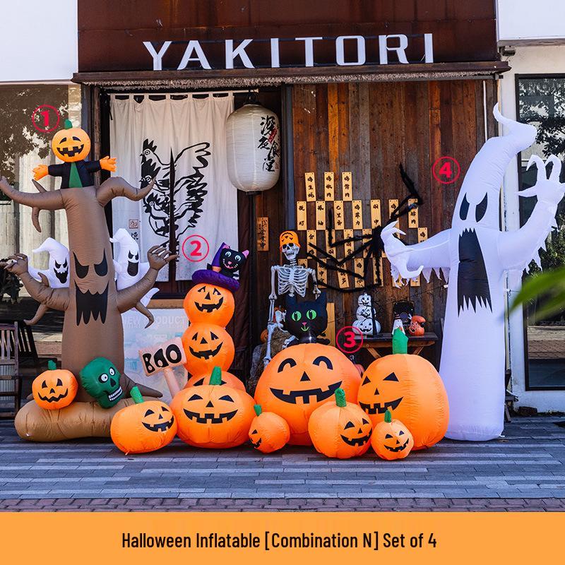 Large Halloween Pumpkin Lantern with Ghost and Spider Décor