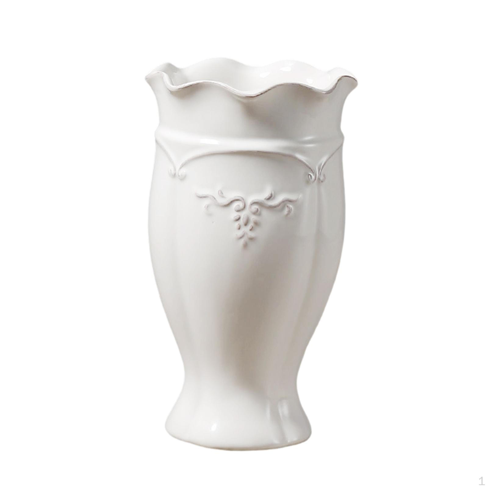 

White Ceramic Flower Vase Small Embossed for Bathroom Living Room Wedding
