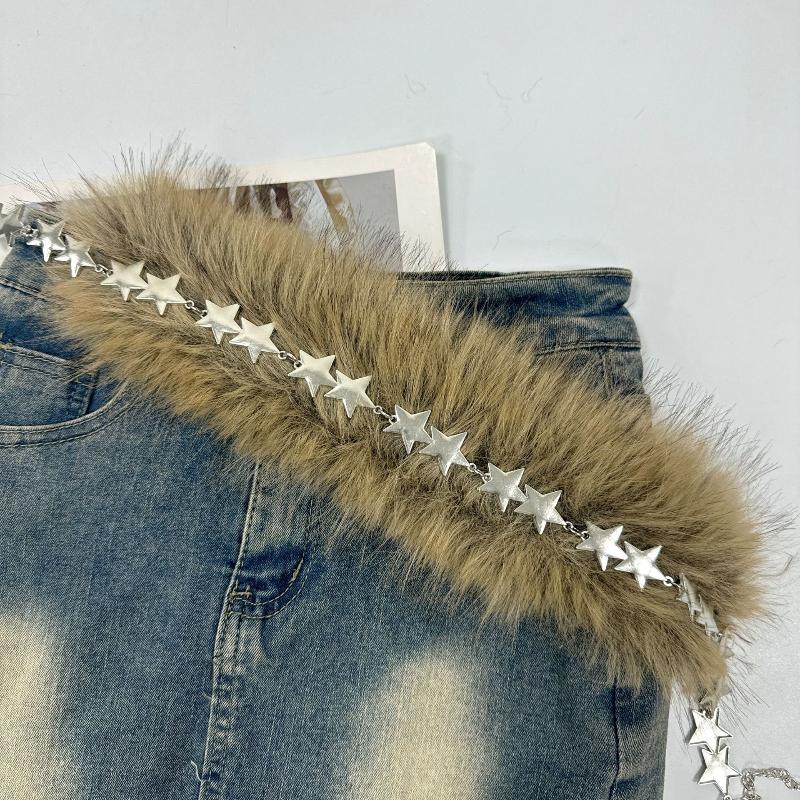 Women'S Plush Belt  Trend Y2K Girls Girdle Versatile Jeans Accessories Faux Fur Patchwork Belt