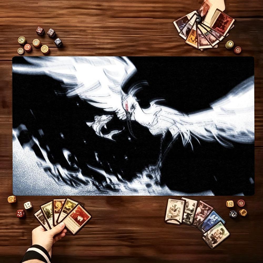 Chaotic Monochrome Anime Warrior Girl Ink Splash Effect For Gaming Laptop Desktop Playmat