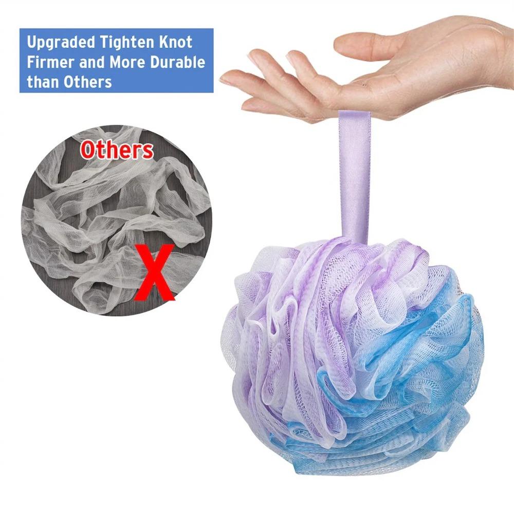 Shower Bath Sponge 75g/each Extra Large Shower Ball, Soft Mesh Bath Scrubber Rope, Easy to Lather Body Cleansing Exfoliator, Pack of 4, Floral Pattern