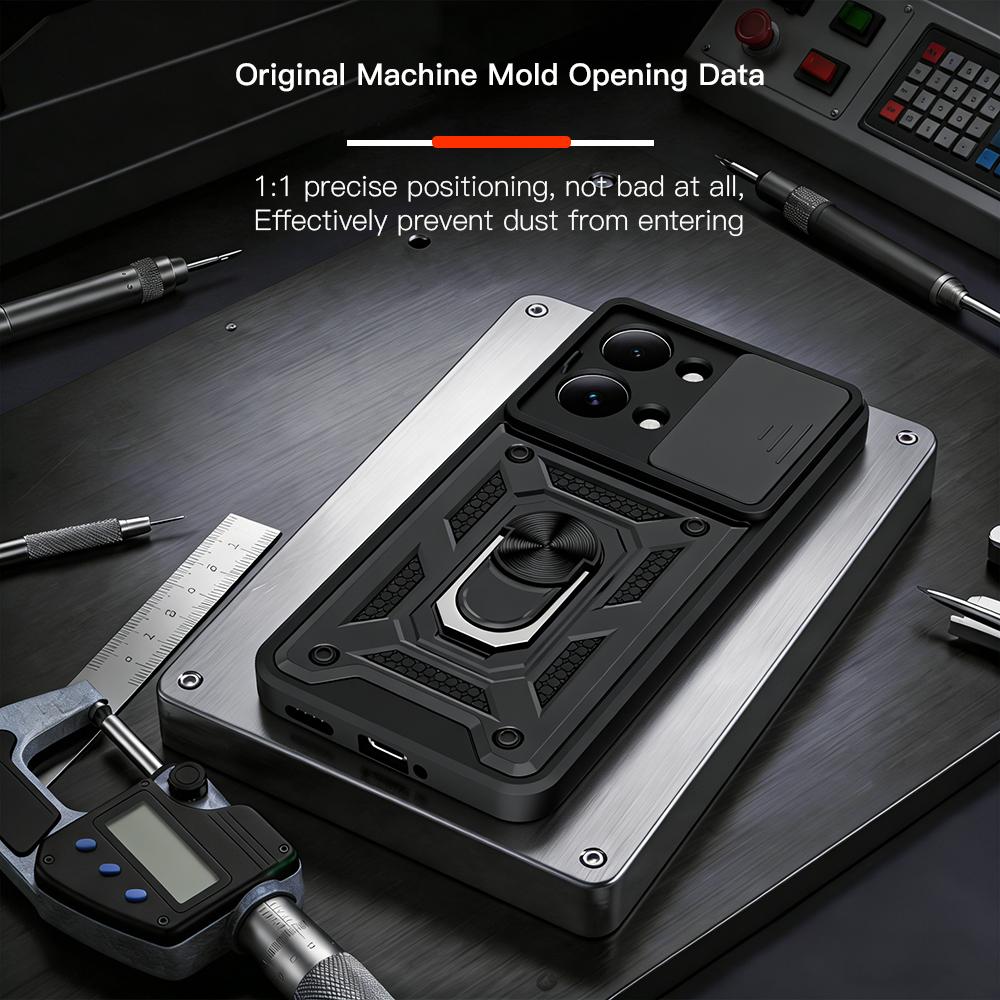 KEYSION Shockproof Armor Case for Xiaomi POCO X8 Pro Max Slide Camera Lens Protection Ring Stand Phone Cover for POCO X8 Pro Max