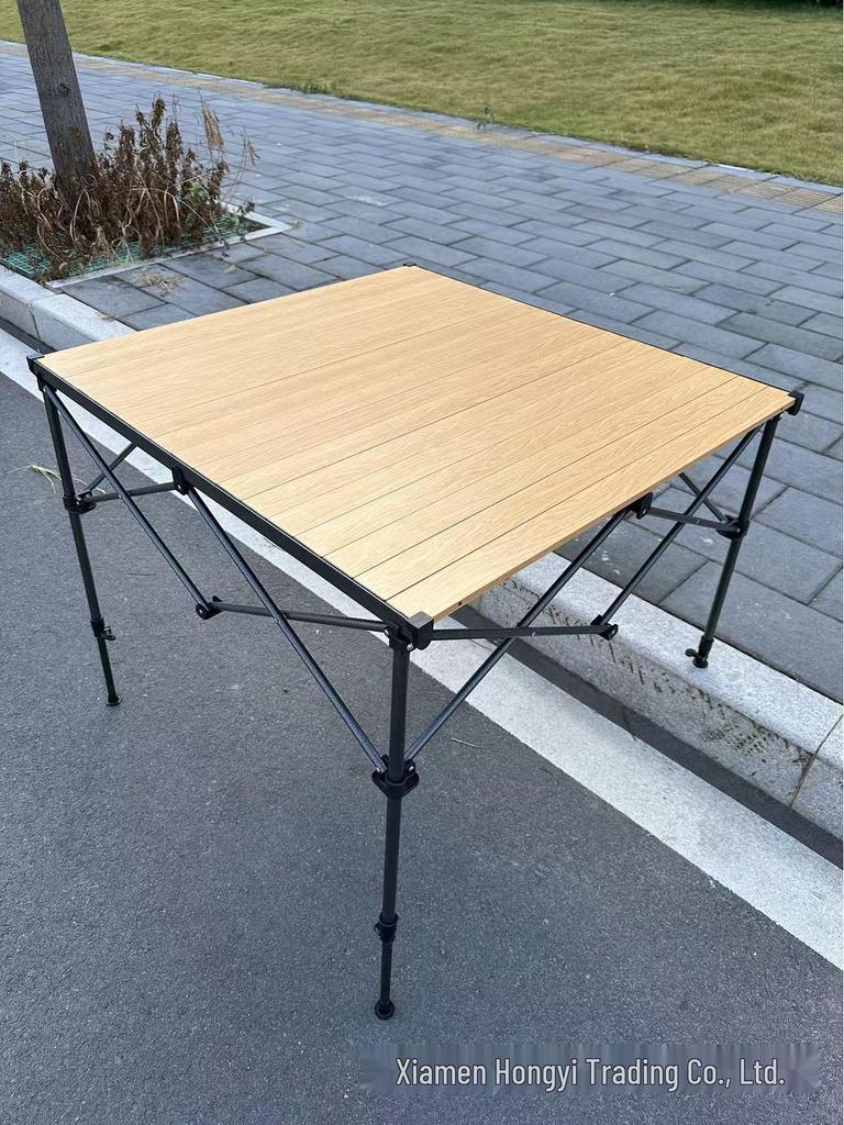 Hongyi Bamboo Pattern Aluminum Folding Table – Outdoor, Adjustable Height for Tea, BBQ, Card Games, Mahjong, Dining.
