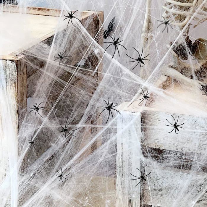 Halloween Spindelvev - 700 Kvadratfot - Gjenbrukbar - 20 Edderkopper - Polyester/Bomull