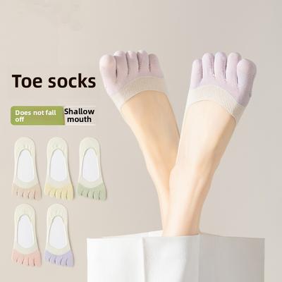 5 Paires de Chaussettes d'Été Fines en Coton Pur Absorbantes la Transpiration Désodorisantes Respirantes Anti-Beri-Beri Antidérapantes Invisibles Cinq Doigts pour Femmes