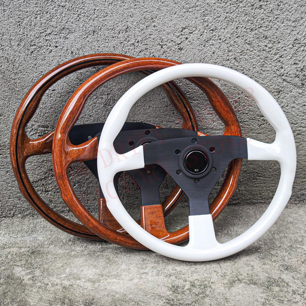 JDM Montecarlo Vintage Wood Style Steering Wheel 14inch Universal ABS White Sim Racing Steering Wheel Auto Accessories