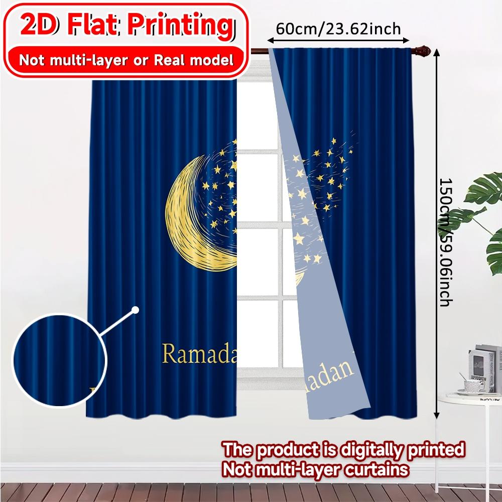 2D FLAT PRINTING 2pcs Curtains (Without Rod) Ramadan Celestial Theme Curtains Modern Fashionable Curtainments during the Saint