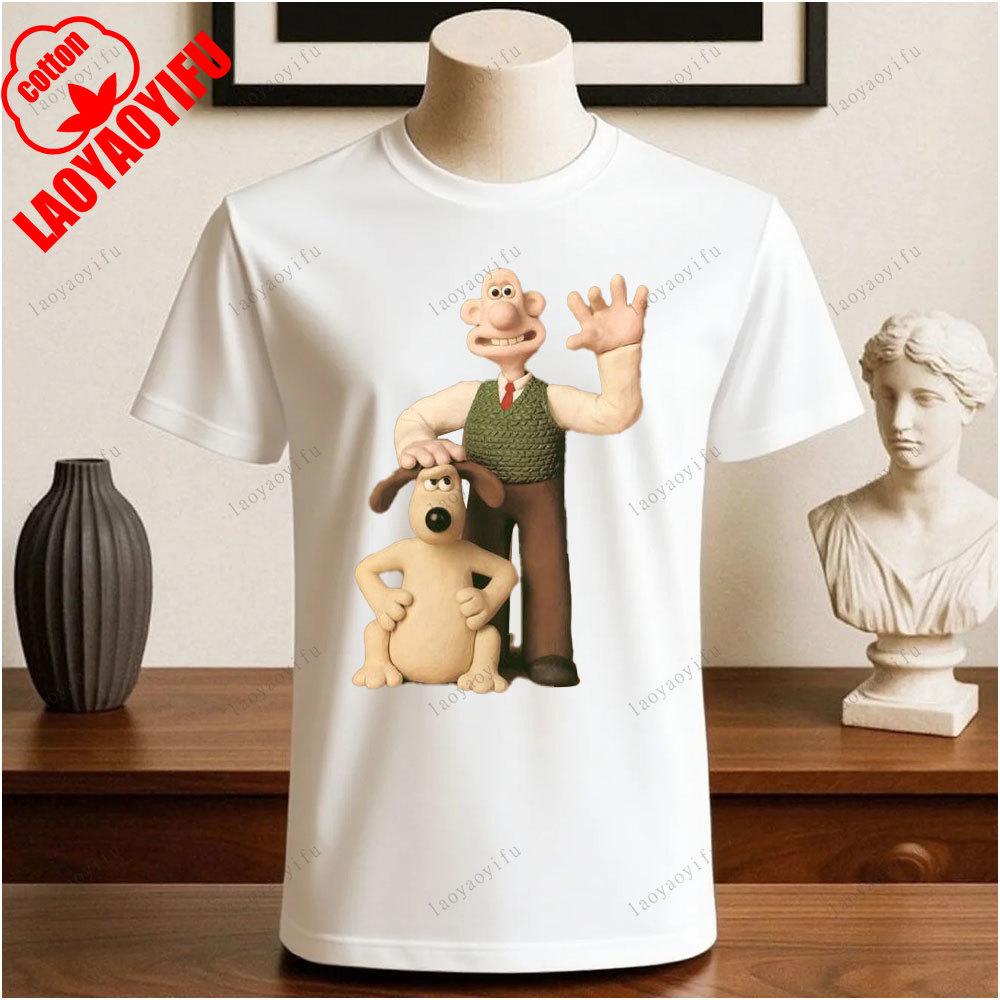 Wallace und Gromit Bedruckte T-Shirt Tops Cartoon und Anime Bedrucktes T-Shirt Unisex Bedruckte T-Shirt Tops Vintage Mode Streetwear