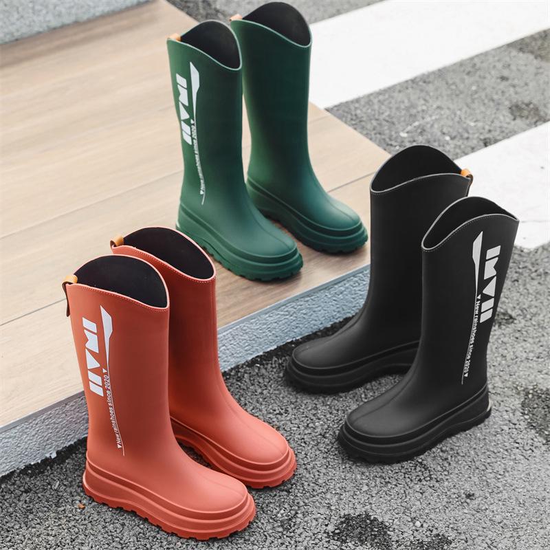 Korean Style Women's High Tube Waterproof Rain Boots - Non-Slip, Warm, Velvet-Lined Rubber Shoes for Outdoors