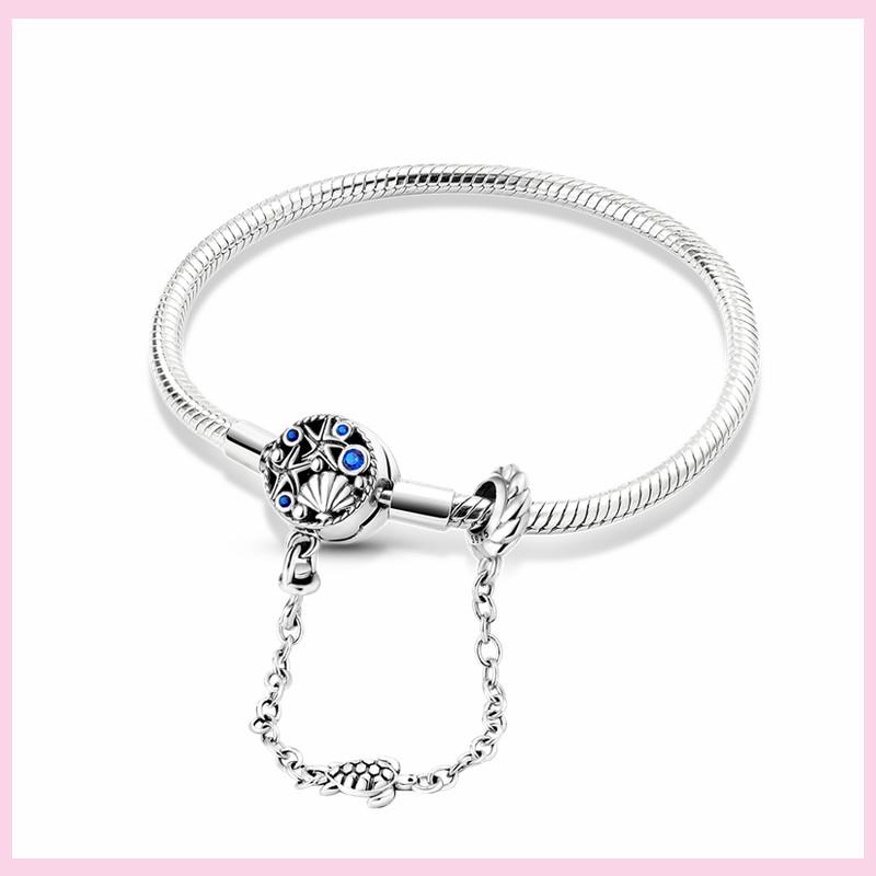 925 Sterling Silver Bracelet Star Moon Blue Eyes Zircon Heart Safety Chain Bracelets Snake Bone Chain Fit DIY Charms Jewelry