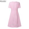ZANZEA Women Summer Doll Collar Casual Short Sleeve Print Dress