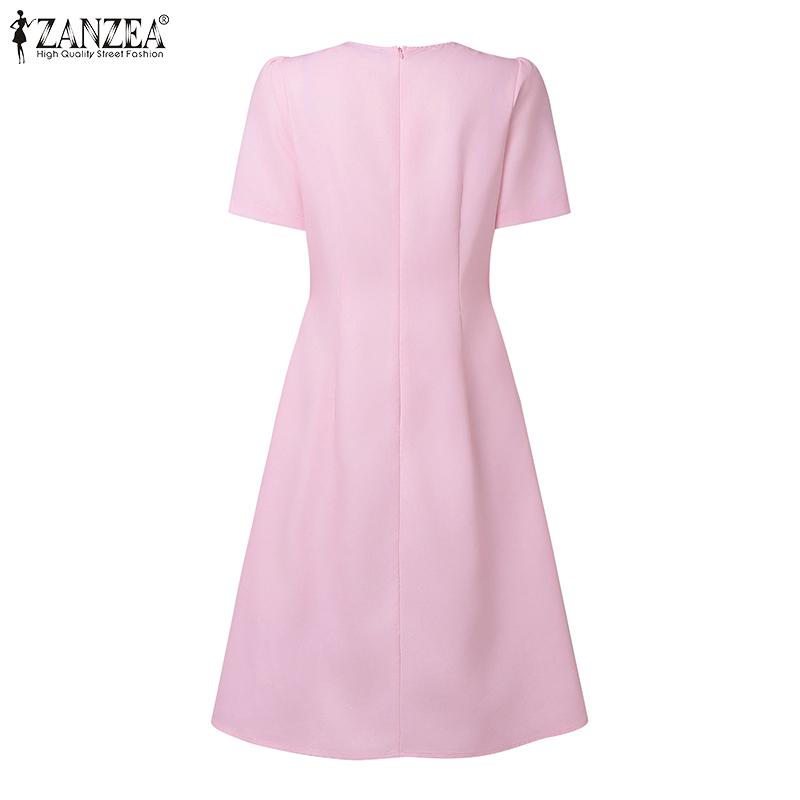 ZANZEA Women Summer Doll Collar Casual Short Sleeve Print Dress