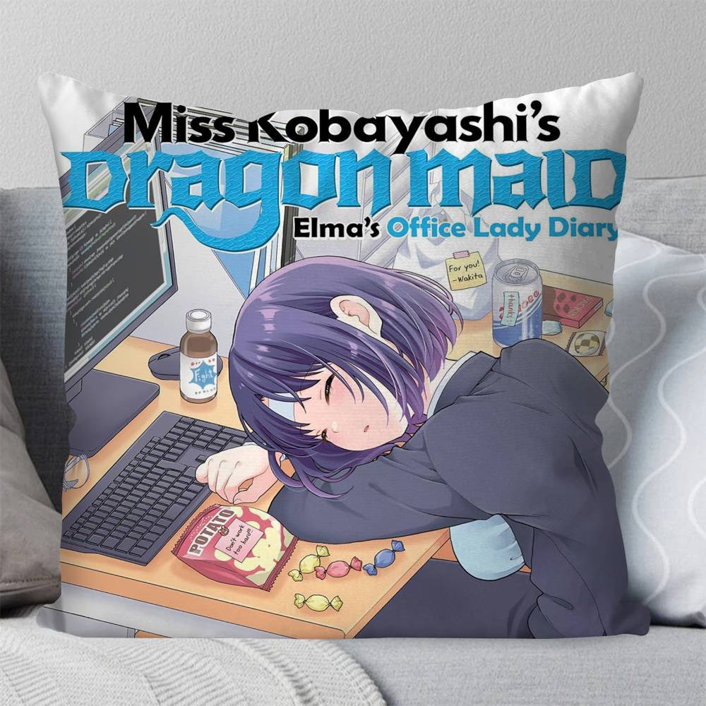 Miss Kobayashis Dragon Maid Anime Pillow Case Fashion Square Pillowcase Bedroom Sofa Room Ins Decoration Leisure