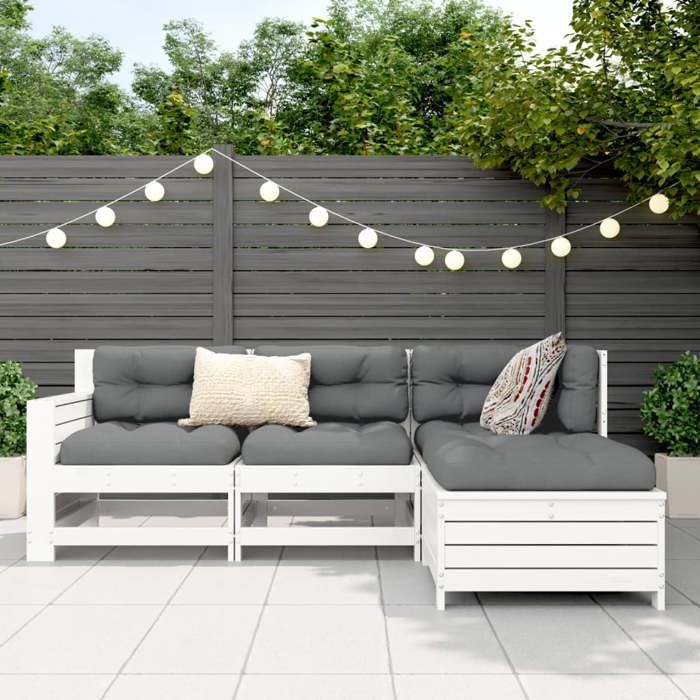 VidaXL Garden Lounge Set 4 Pcs White Solid Pine Wood, Outdoor Sofa Set, Garden Sofa Set, 3250769