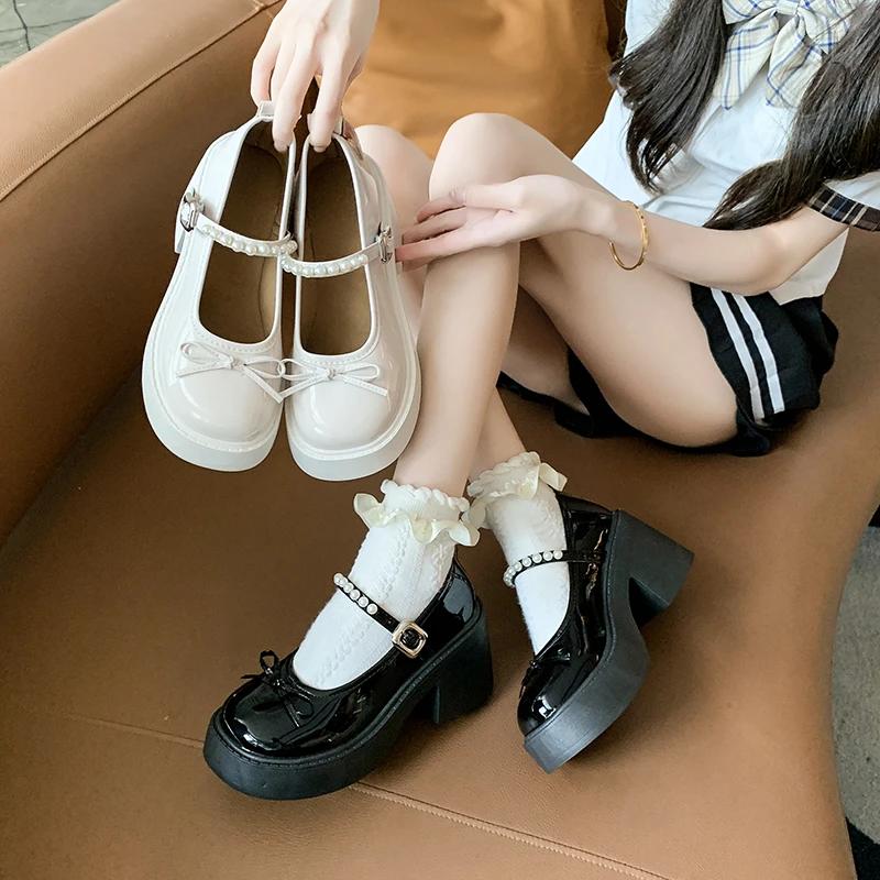 Fashion Ladies Shoes 2025 Platform Women's High Heels Round Toe Autumn Pumps Women Chunky Heel Mary Janes Shoes Woman Dress Lolita Shoes