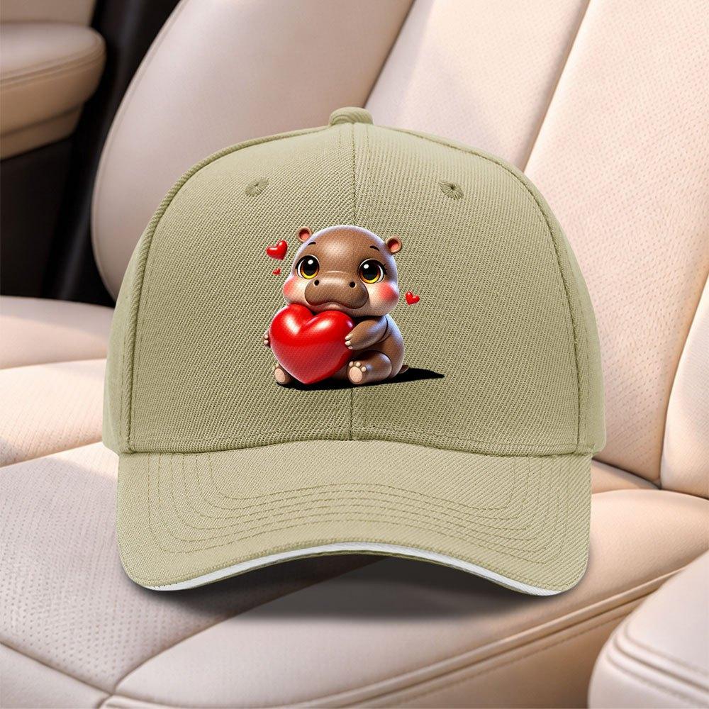 Heart Hippo Baseball Cap For Men Women Adjustable Duckbill Hat Lightweight Outdoor Cap For Sports Fishing Daily Use